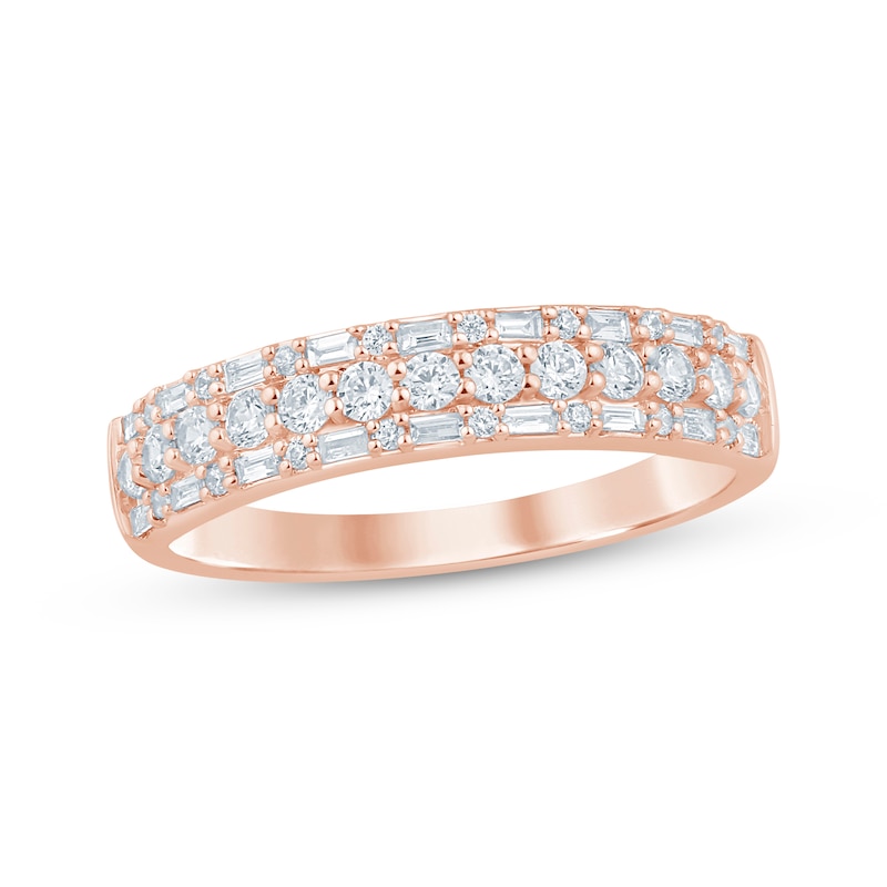 Main Image 1 of Now + Forever Baguette & Round-Cut Anniversary Ring 1/2 ct tw 14K Rose Gold