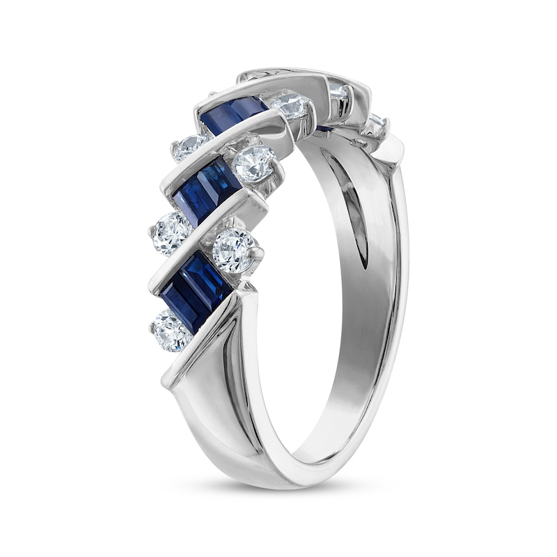Baguette-Cut Blue Sapphire & Diamond Anniversary Ring 1/2 ct tw 14K White Gold