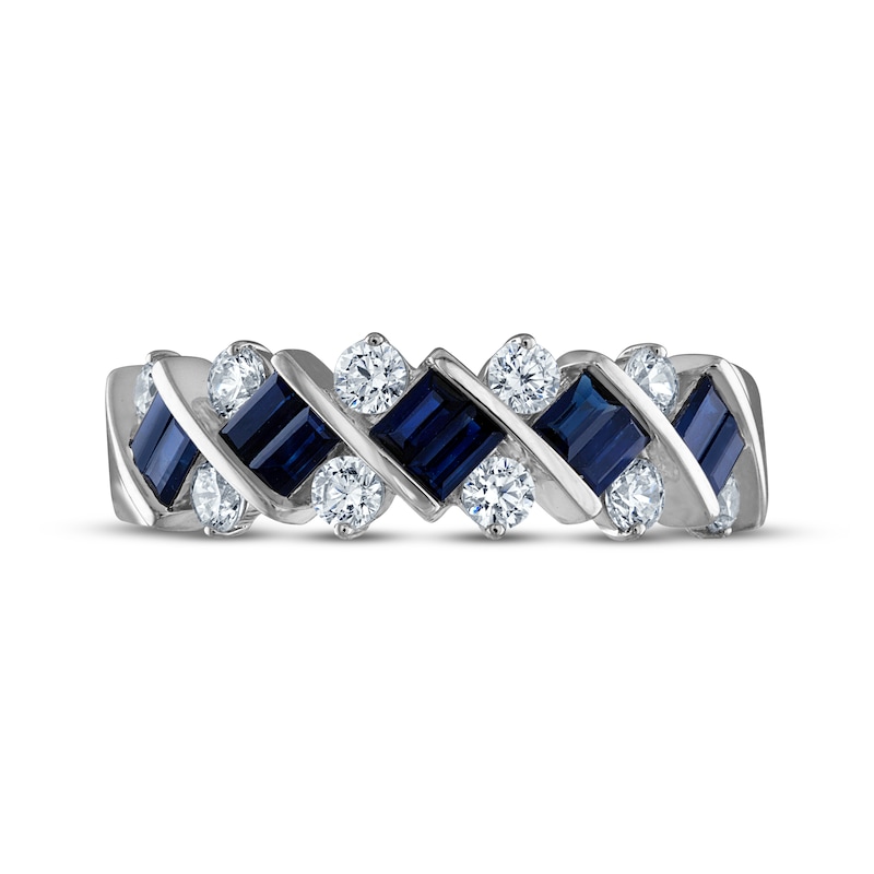 Main Image 3 of Now + Forever Baguette-Cut Blue Sapphire & Diamond Anniversary Ring 1/2 ct tw 14K White Gold