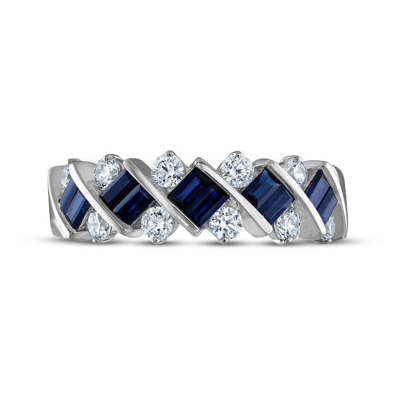 Baguette-Cut Blue Sapphire & Diamond Anniversary Ring 1/2 ct tw 14K White Gold