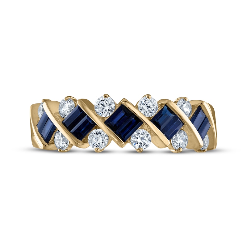 Baguette-Cut Sapphire & Diamond Anniversary Ring 1/2 ct tw 14K Yellow Gold
