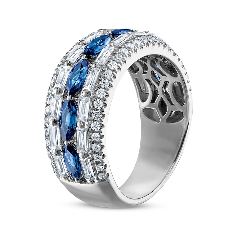 Main Image 2 of Now + Forever Marquise-Cut Blue Sapphire, Baguette & Round-Cut Diamond Anniversary Ring 1-1/5 ct tw 14K White Gold