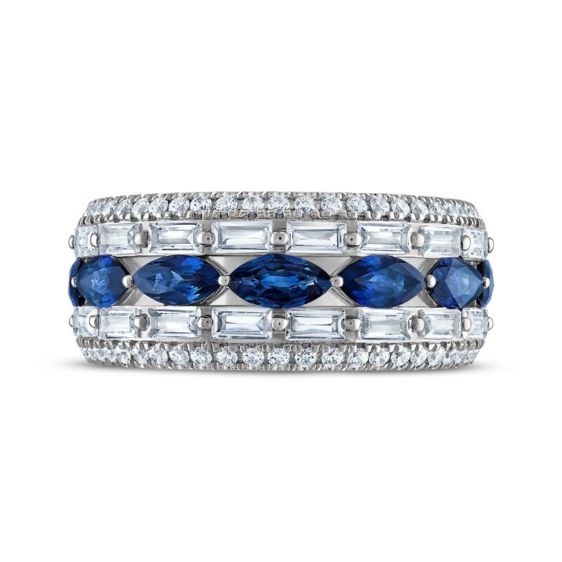 Main Image 3 of Now + Forever Marquise-Cut Blue Sapphire, Baguette & Round-Cut Diamond Anniversary Ring 1-1/5 ct tw 14K White Gold