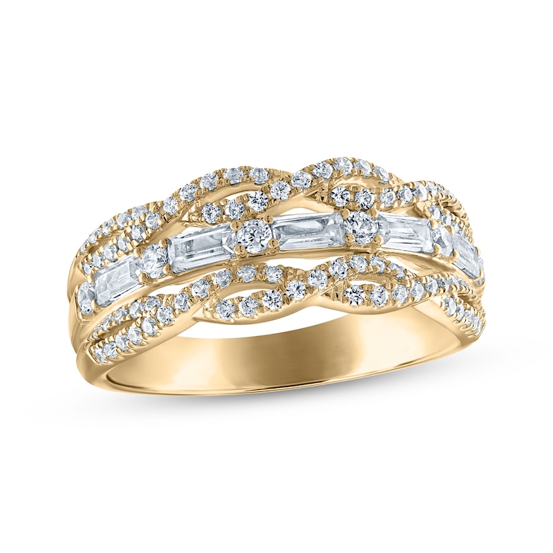 Main Image 1 of Now + Forever Baguette & Round-Cut Diamond Twist Anniversary Ring 3/4 ct tw 14K Yellow Gold