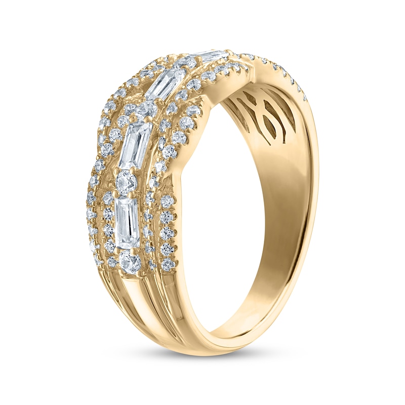 Main Image 2 of Now + Forever Baguette & Round-Cut Diamond Twist Anniversary Ring 3/4 ct tw 14K Yellow Gold