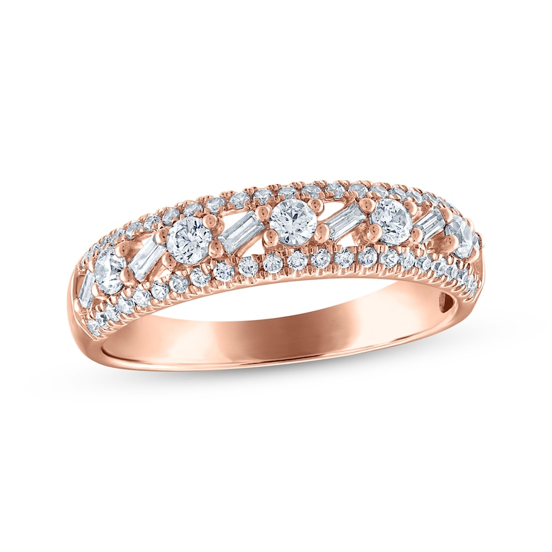Main Image 1 of Now + Forever Baguette & Round-Cut Diamond Anniversary Ring 5/8 ct tw 14K Rose Gold