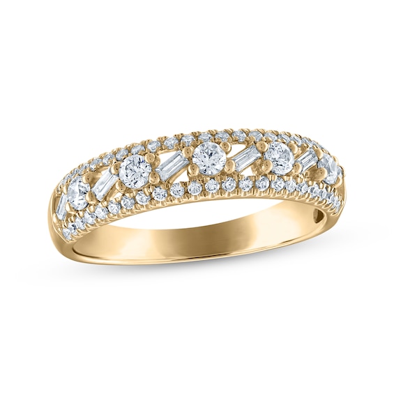 Now + Forever Baguette & Round-Cut Diamond Anniversary Ring 5/8 ct tw 14K Yellow Gold