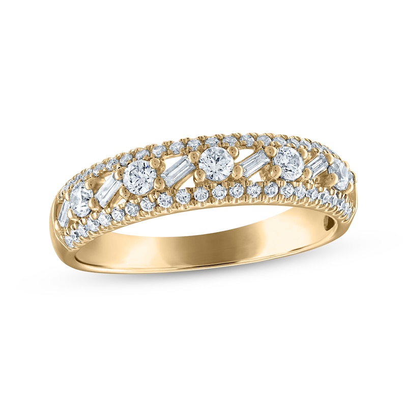 Main Image 1 of Now + Forever Baguette & Round-Cut Diamond Anniversary Ring 5/8 ct tw 14K Yellow Gold
