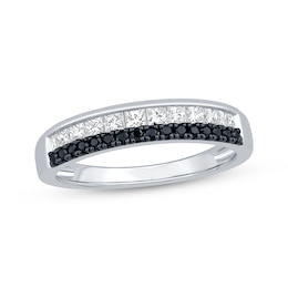 Now + Forever Princess-Cut White Diamond & Round-Cut Black Diamond Anniversary Ring 1/2 ct tw 14K White Gold