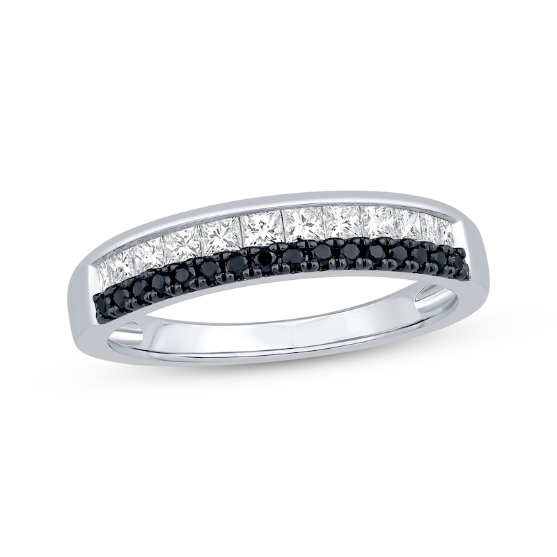Main Image 1 of Now + Forever Princess-Cut White Diamond & Round-Cut Black Diamond Anniversary Ring 1/2 ct tw 14K White Gold