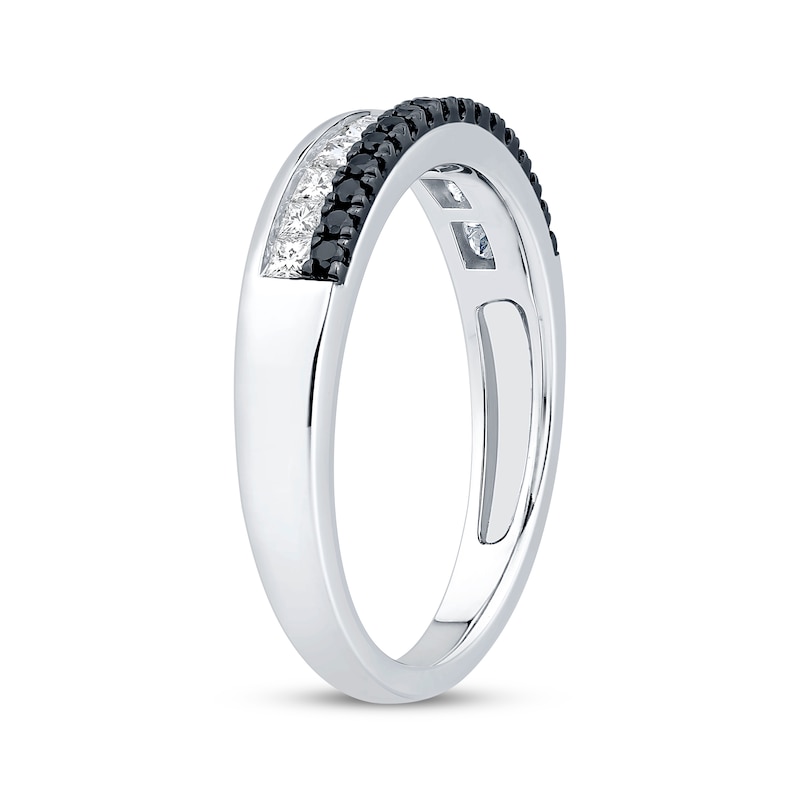 Main Image 2 of Now + Forever Princess-Cut White Diamond & Round-Cut Black Diamond Anniversary Ring 1/2 ct tw 14K White Gold
