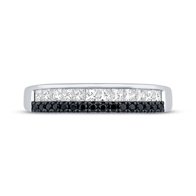 Main Image 3 of Now + Forever Princess-Cut White Diamond & Round-Cut Black Diamond Anniversary Ring 1/2 ct tw 14K White Gold