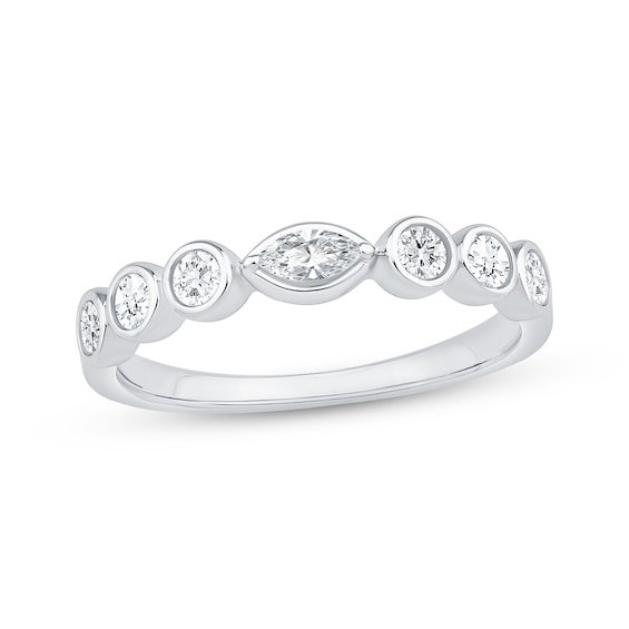 Now + Forever Marquise & Round-Cut Diamond Bezel Anniversary Ring 3/8 ct tw 14K White Gold