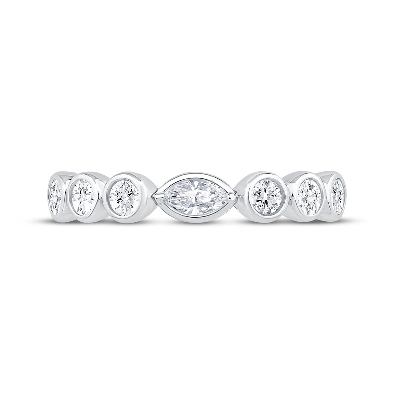 Main Image 3 of Now + Forever Marquise & Round-Cut Diamond Bezel Anniversary Ring 3/8 ct tw 14K White Gold