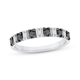 Now + Forever Round-Cut Black & Baguette-Cut White Diamond Anniversary Ring 1/3 ct tw 10K White Gold