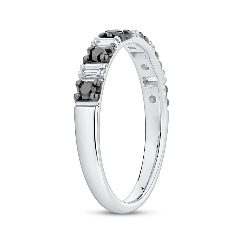 Round-Cut Black & Baguette-Cut White Diamond Anniversary Ring 1/3 ct tw 10K White Gold