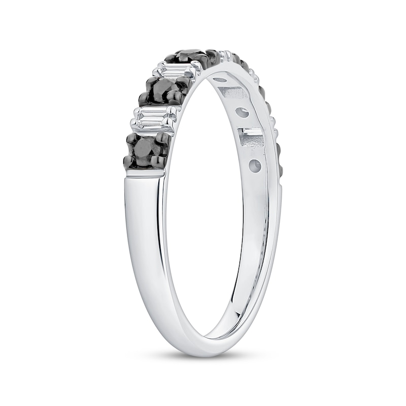 Main Image 2 of Now + Forever Round-Cut Black & Baguette-Cut White Diamond Anniversary Ring 1/3 ct tw 10K White Gold