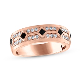 Now + Forever Men's Square-Cut Black Diamond & White Diamond Wedding Band 5/8 ct tw 10K Rose Gold