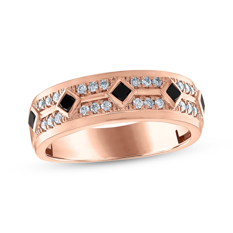 Main Image 1 of Now + Forever Men's Square-Cut Black Diamond & White Diamond Wedding Band 5/8 ct tw 10K Rose Gold