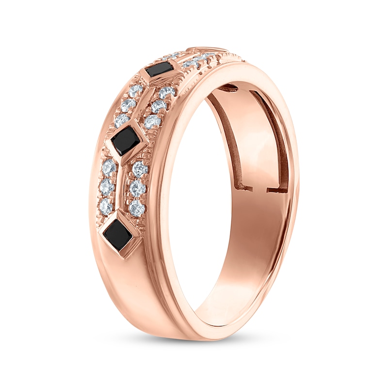Main Image 2 of Now + Forever Men's Square-Cut Black Diamond & White Diamond Wedding Band 5/8 ct tw 10K Rose Gold