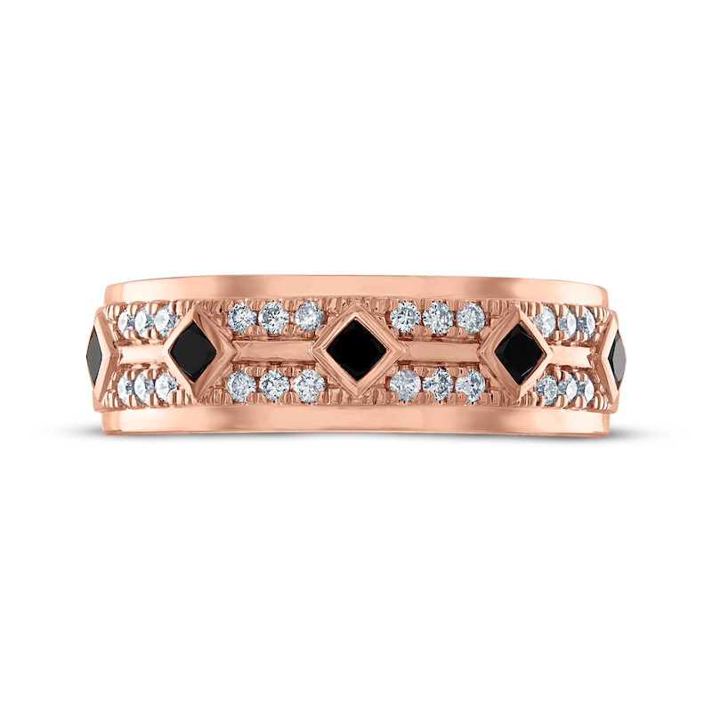 Main Image 3 of Now + Forever Men's Square-Cut Black Diamond & White Diamond Wedding Band 5/8 ct tw 10K Rose Gold