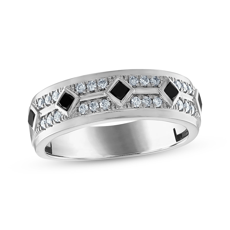 Main Image 1 of Now + Forever Men's Square-Cut Black Diamond & White Diamond Wedding Band 5/8 ct tw 10K White Gold