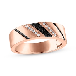 Now + Forever Men's Black & White Diamond Diagonal Wedding Band 1/6 ct tw 10K Rose Gold