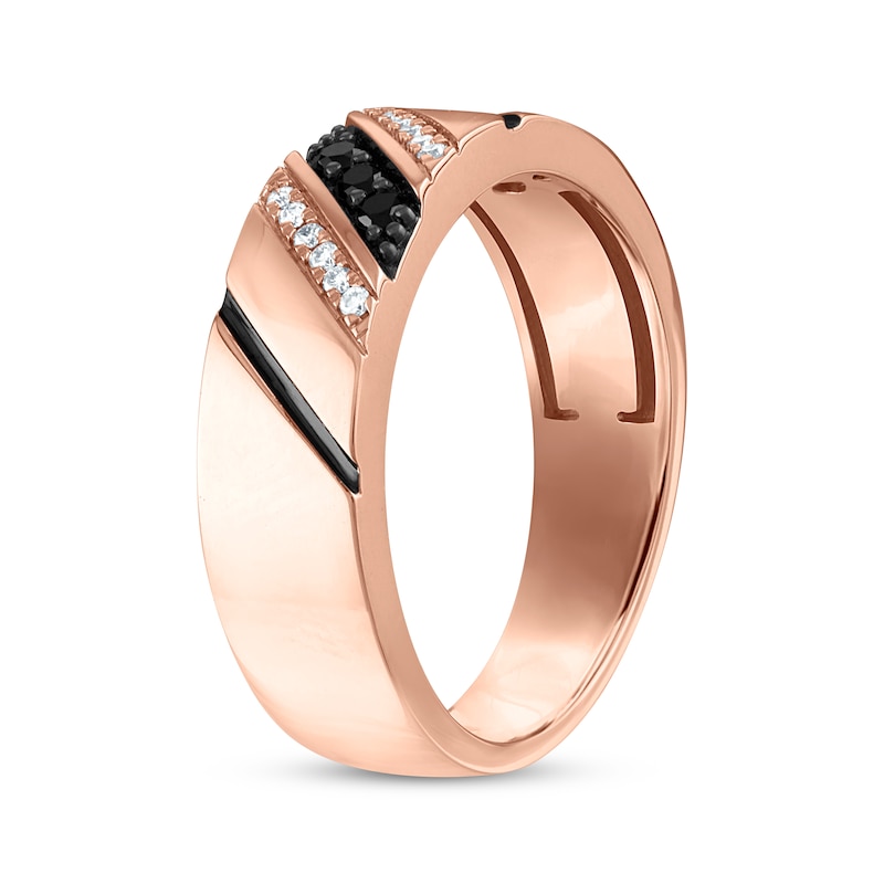 Main Image 2 of Now + Forever Men's Black & White Diamond Diagonal Wedding Band 1/6 ct tw 10K Rose Gold