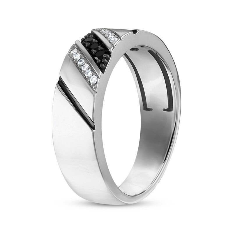 Main Image 2 of Now + Forever Men's Black & White Diamond Diagonal Wedding Band 1/6 ct tw 10K White Gold