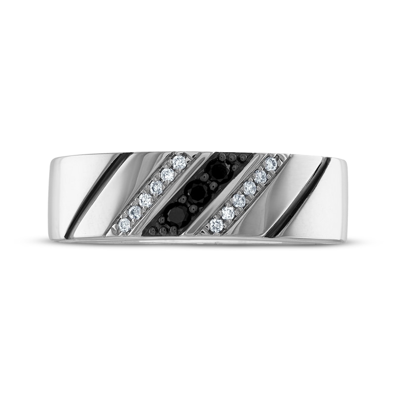 Main Image 3 of Now + Forever Men's Black & White Diamond Diagonal Wedding Band 1/6 ct tw 10K White Gold
