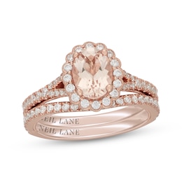 Neil Lane Oval-Cut Morganite & Diamond Scalloped Halo Bridal Set 5/8 ct tw Diamonds 14K Rose Gold