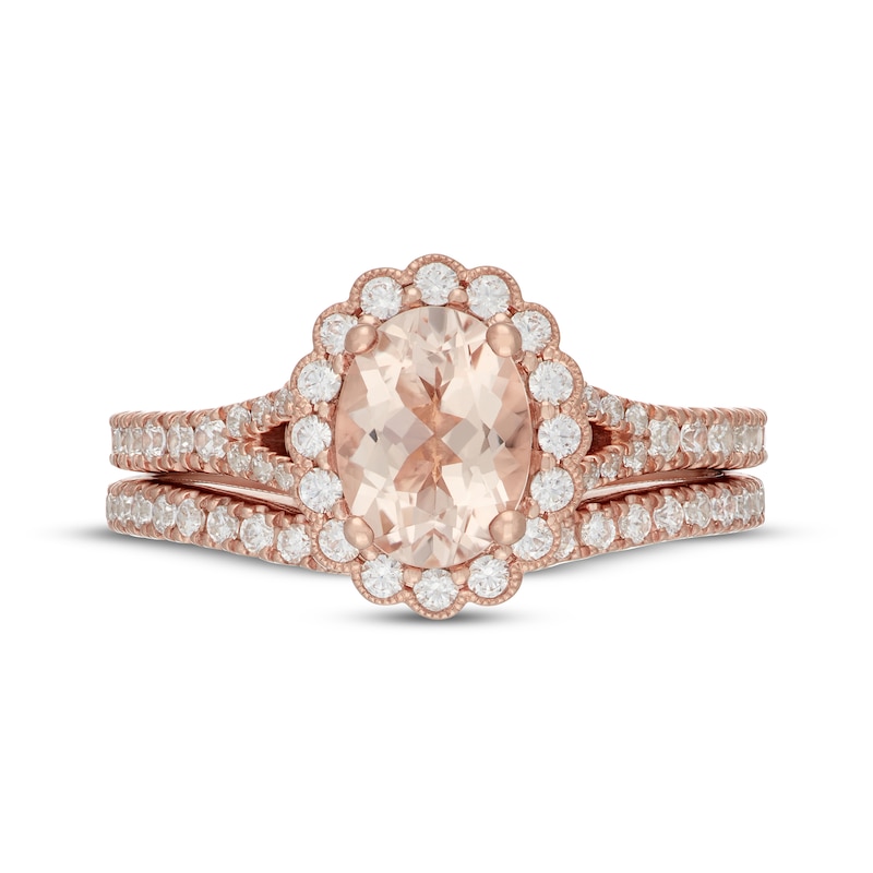 Main Image 3 of Neil Lane Oval-Cut Morganite & Diamond Scalloped Halo Bridal Set 5/8 ct tw Diamonds 14K Rose Gold
