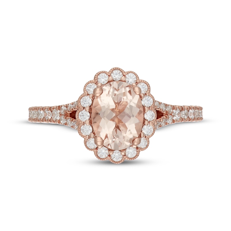 Main Image 6 of Neil Lane Oval-Cut Morganite & Diamond Halo Engagement Ring 1/2 ct tw 14K Rose Gold
