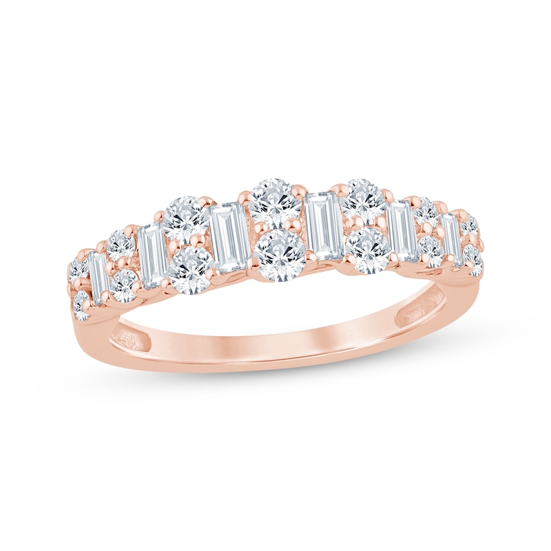 Main Image 1 of Now + Forever Baguette & Round-Cut Diamond Anniversary Ring 5/8 ct tw 14K Rose Gold