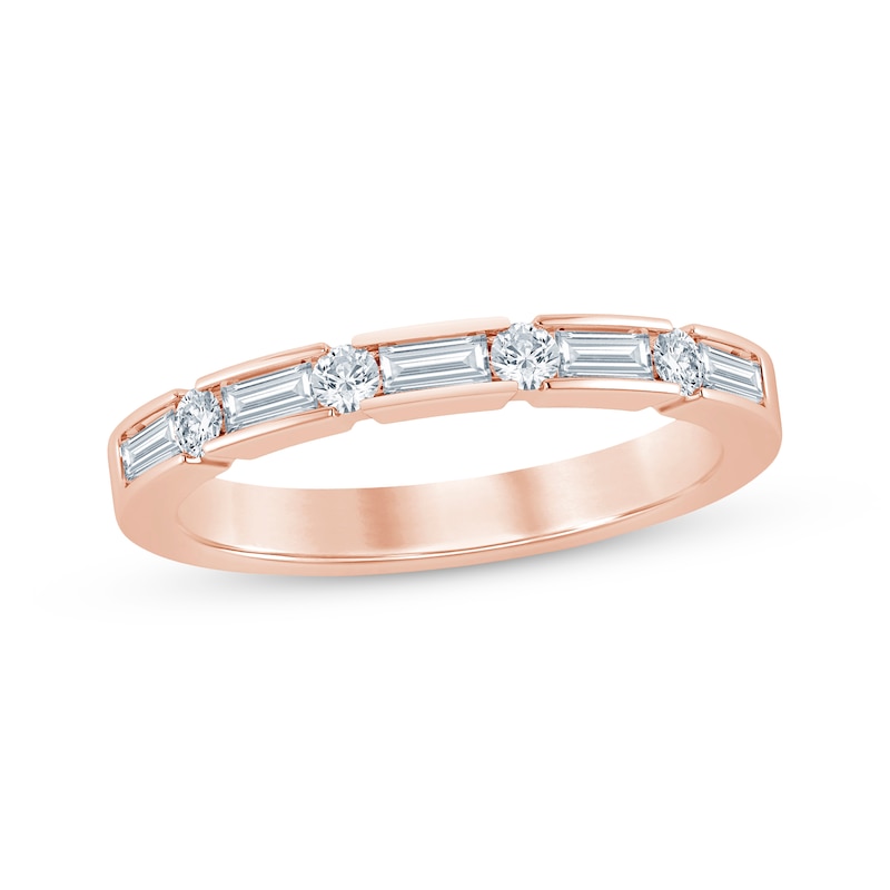 Main Image 1 of Now + Forever Baguette & Round-Cut Diamond Anniversary Ring 1/2 ct tw 14K Rose Gold