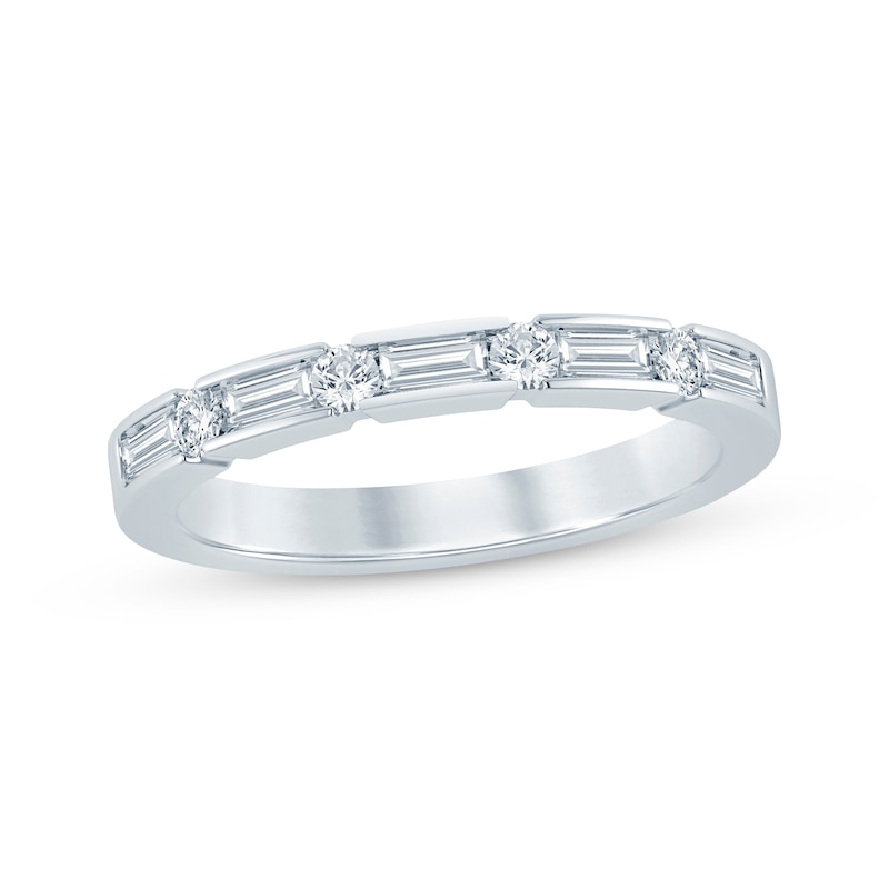 Main Image 1 of Now + Forever Baguette & Round-Cut Diamond Anniversary Ring 1/2 ct tw 14K White Gold