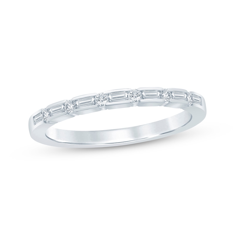 Main Image 1 of Now + Forever Baguette & Round-Cut Diamond Anniversary Ring 1/4 ct tw 14K White Gold