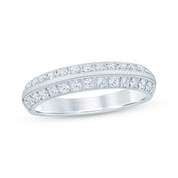 Now + Forever Diamond Two-Row Beveled Anniversary Ring 1/2 ct tw 10K White Gold