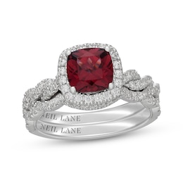 Neil Lane Cushion-Cut Rhodolite Garnet & Diamond Halo Bridal Set 5/8 ct tw Diamonds 14K White Gold