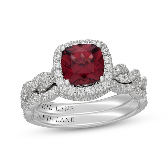 Neil Lane Cushion-Cut Rhodolite Garnet & Diamond Halo Bridal Set 5/8 ct tw Diamonds 14K White Gold