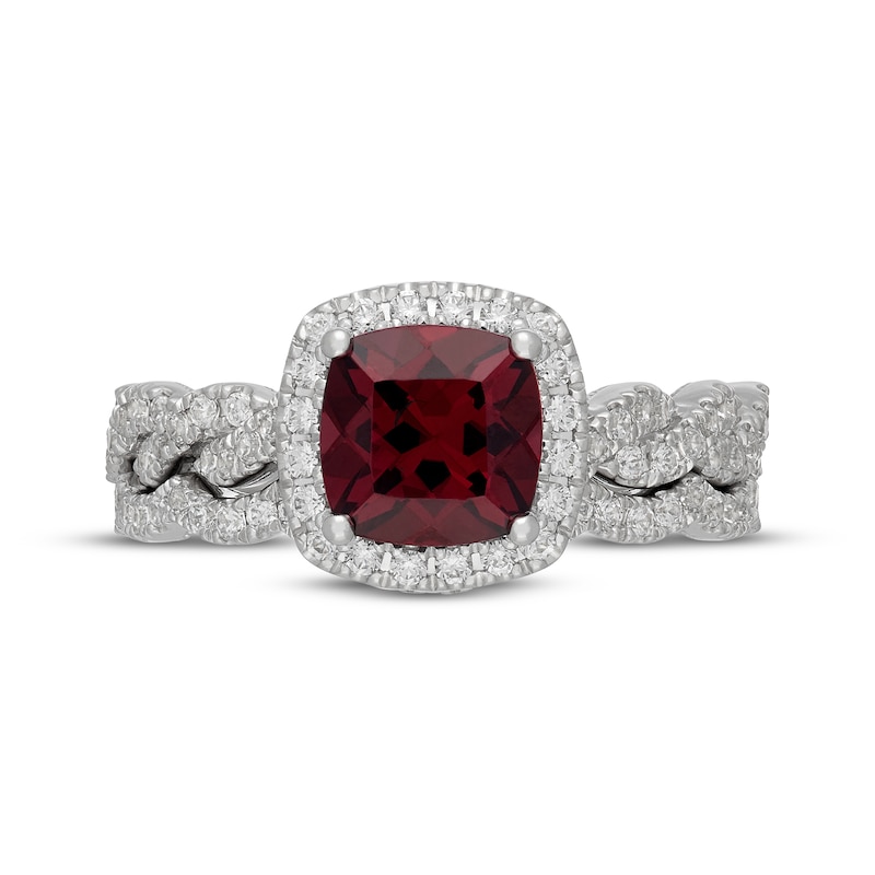 Main Image 3 of Neil Lane Cushion-Cut Rhodolite Garnet & Diamond Halo Bridal Set 5/8 ct tw Diamonds 14K White Gold