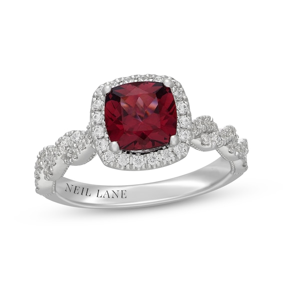 Neil Lane Cushion-Cut Garnet & Diamond Halo Engagement Ring 1/2 ct tw 14K White Gold