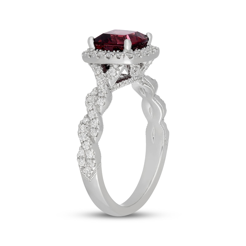 Main Image 5 of Neil Lane Cushion-Cut Garnet & Diamond Halo Engagement Ring 1/2 ct tw 14K White Gold