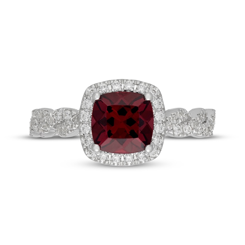 Main Image 6 of Neil Lane Cushion-Cut Garnet & Diamond Halo Engagement Ring 1/2 ct tw 14K White Gold