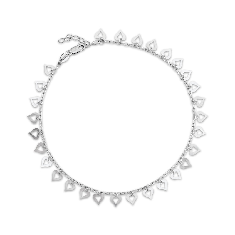 Main Image 1 of Diamond-Cut Heart Dangle Chain Anklet 92% Repurposed Solid Sterling Silver 10&quot;