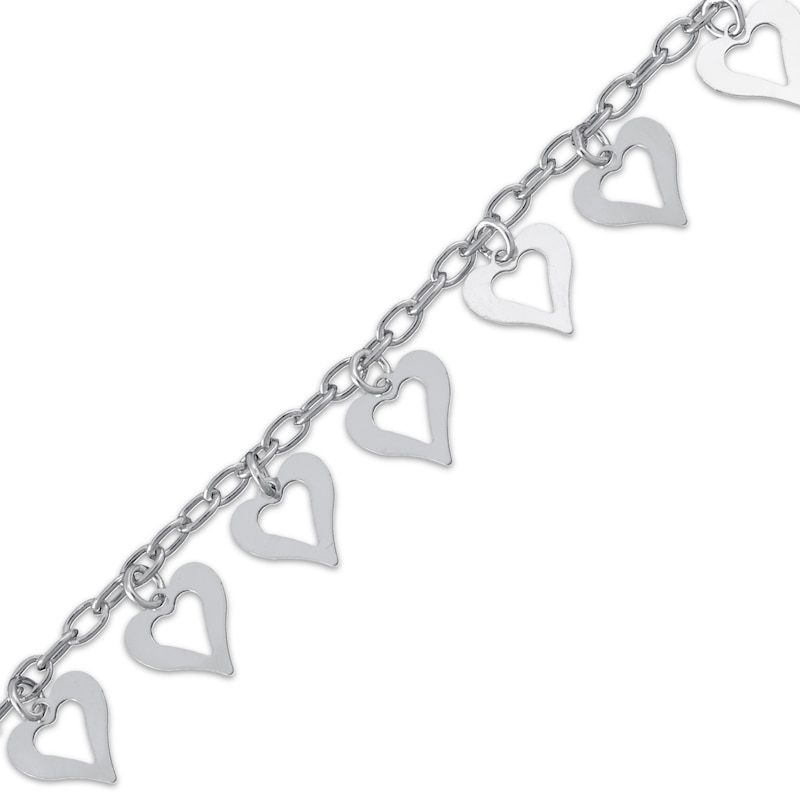 Diamond-Cut Heart Dangle Chain Anklet 92% Repurposed Sterling Silver 10"