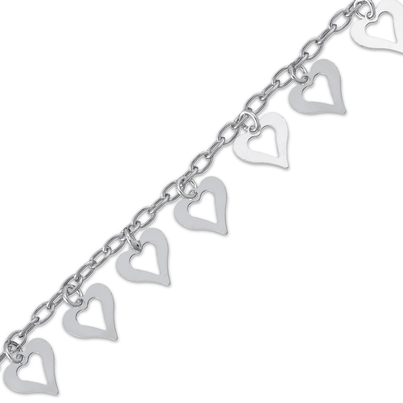 Main Image 2 of Diamond-Cut Heart Dangle Chain Anklet 92% Repurposed Solid Sterling Silver 10&quot;