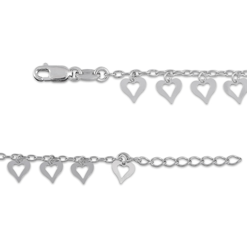 Diamond-Cut Heart Dangle Chain Anklet 92% Repurposed Sterling Silver 10"