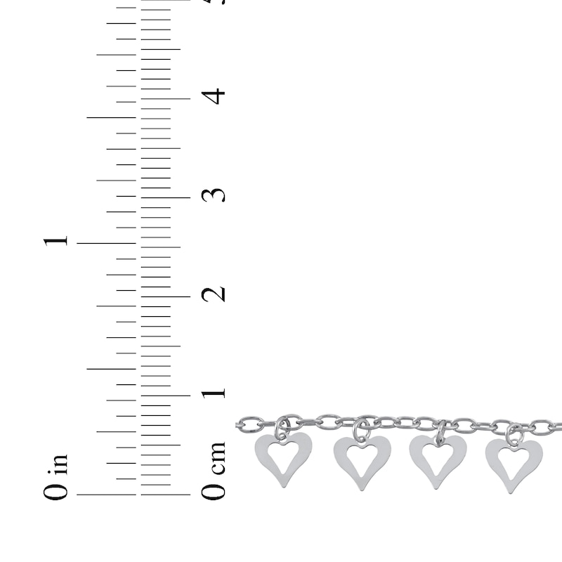 Main Image 4 of Diamond-Cut Heart Dangle Chain Anklet 92% Repurposed Solid Sterling Silver 10&quot;