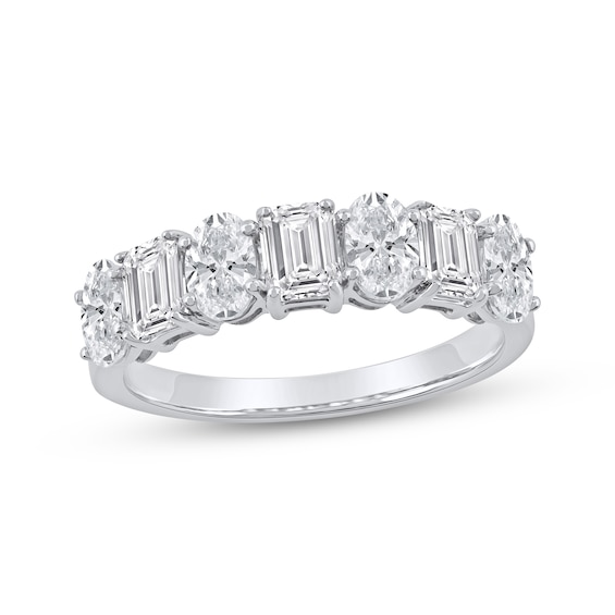 Now + Forever Lab-Grown Diamonds Emerald & Oval-Cut Anniversary Ring 2 ct tw 14K White Gold